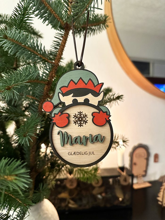 Julekugle med navn i træ, Elf - Treend.dk